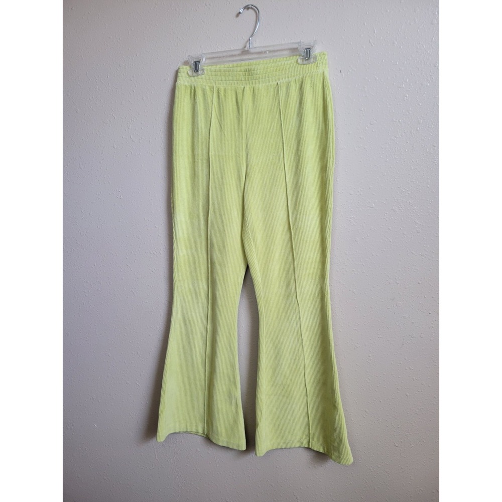 Aerie Womens Groove On Rib Velour Flare Yellow Pant Size S